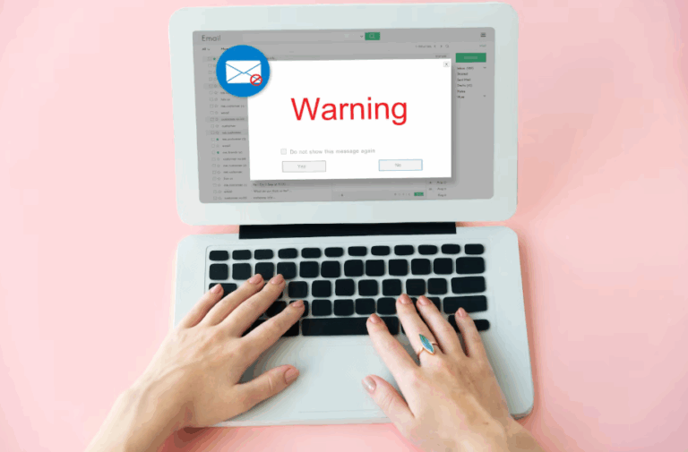 Warning alert on laptop highlighting risks of pet adoption scams online