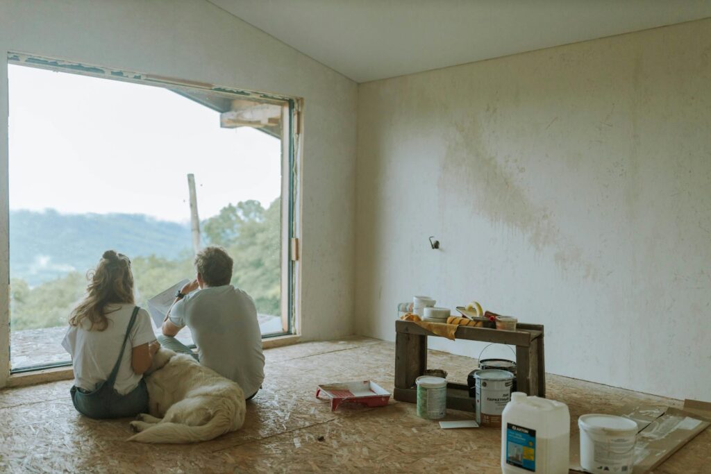 couple together with a dog